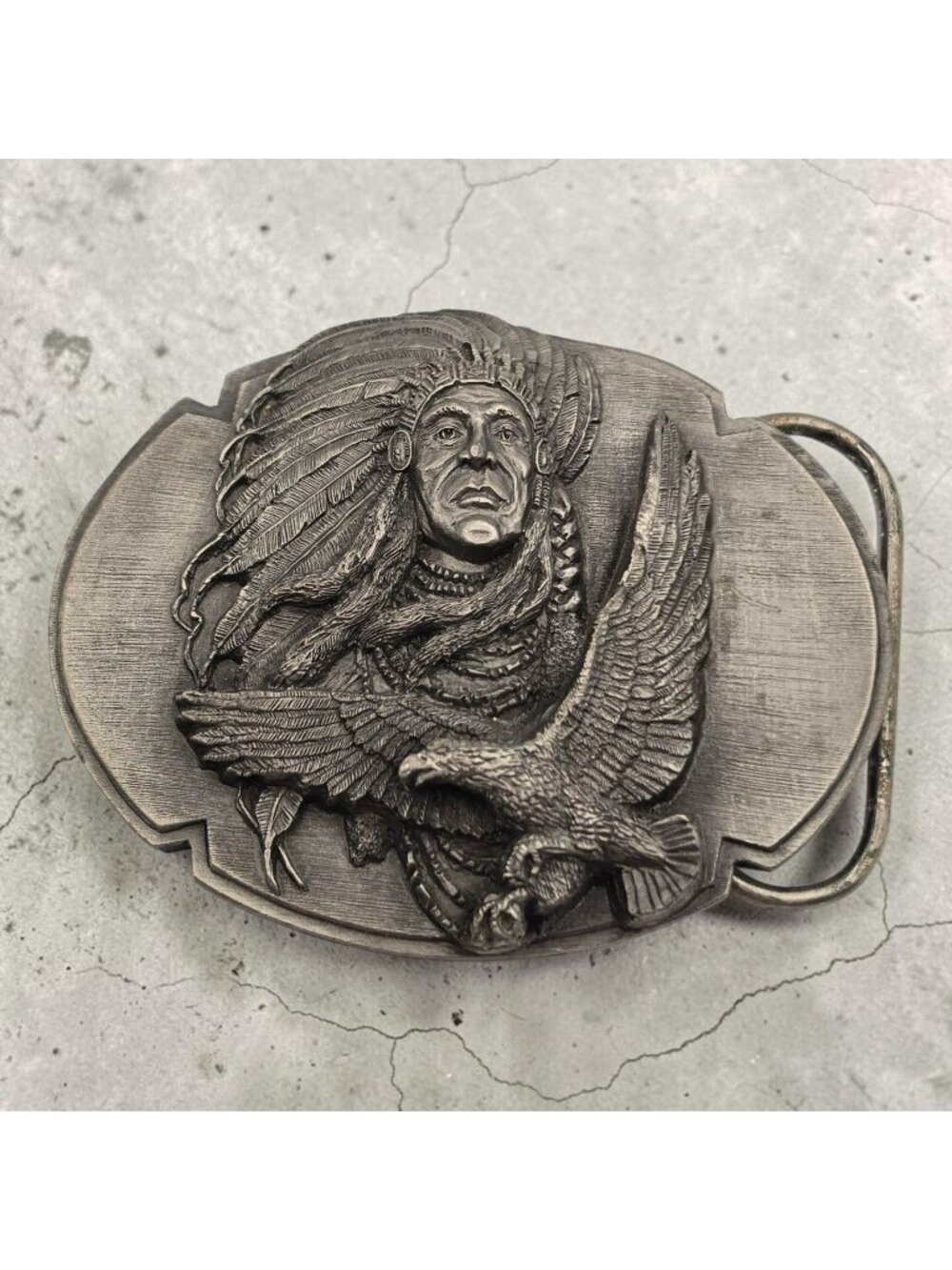 Siskiyou 1989 Indian Chief Eagle Belt Buckle Vintage Western Style Pewter USA
